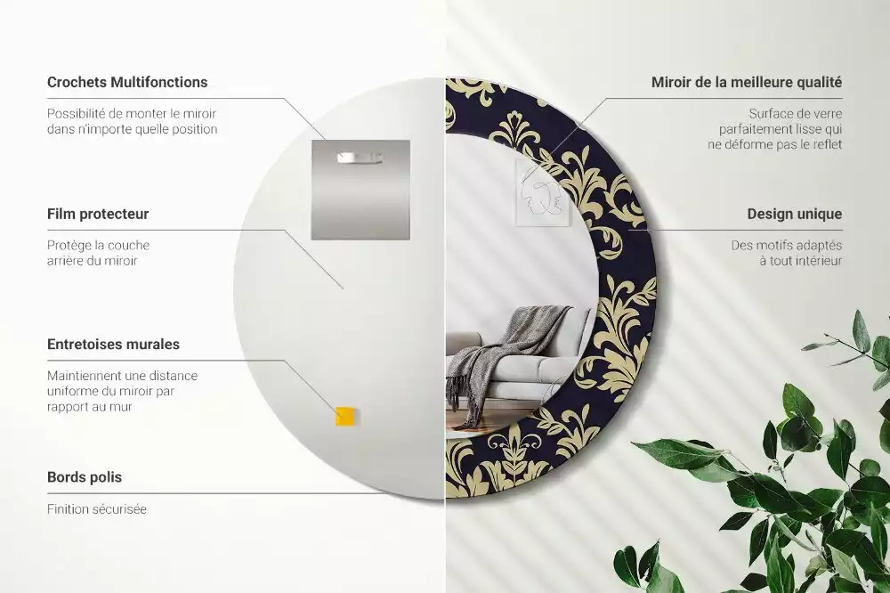 Okrúhle zrkadlo rám s potlačou Kvetinový vzor