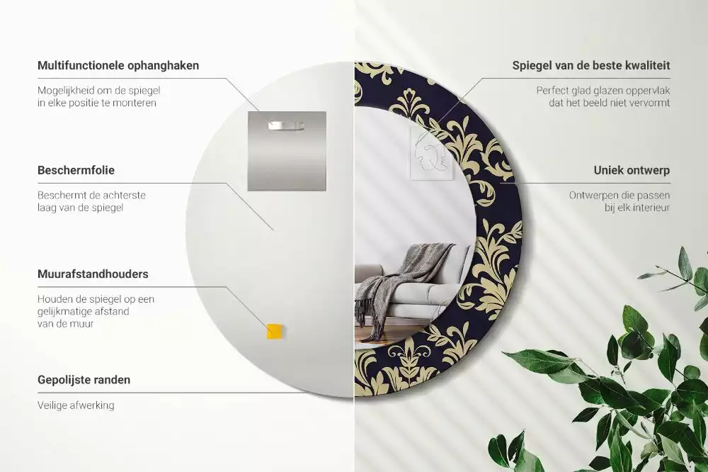 Okrúhle zrkadlo rám s potlačou Kvetinový vzor