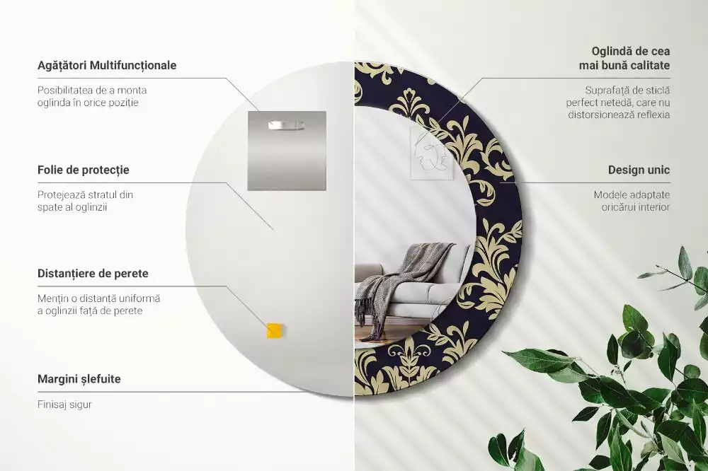 Okrúhle zrkadlo rám s potlačou Kvetinový vzor