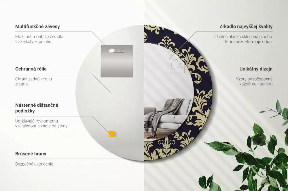 Okrúhle zrkadlo rám s potlačou Kvetinový vzor