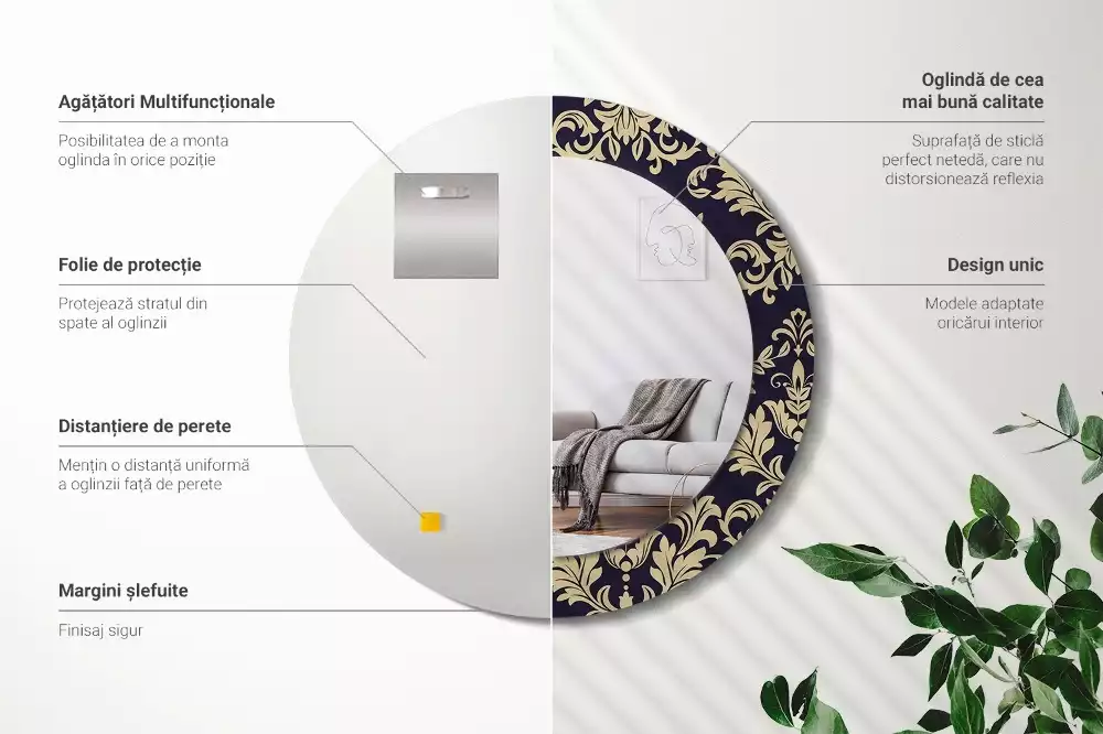 Okrúhle zrkadlo rám s potlačou Kvetinový vzor