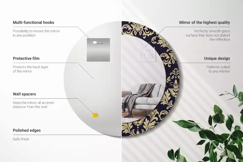 Okrúhle zrkadlo rám s potlačou Kvetinový vzor