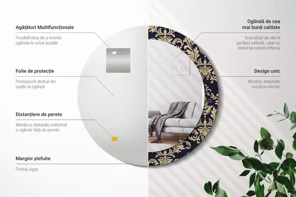 Okrúhle zrkadlo rám s potlačou Kvetinový vzor