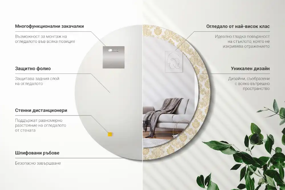 Okrúhle zrkadlo rám s potlačou Barokový vzor