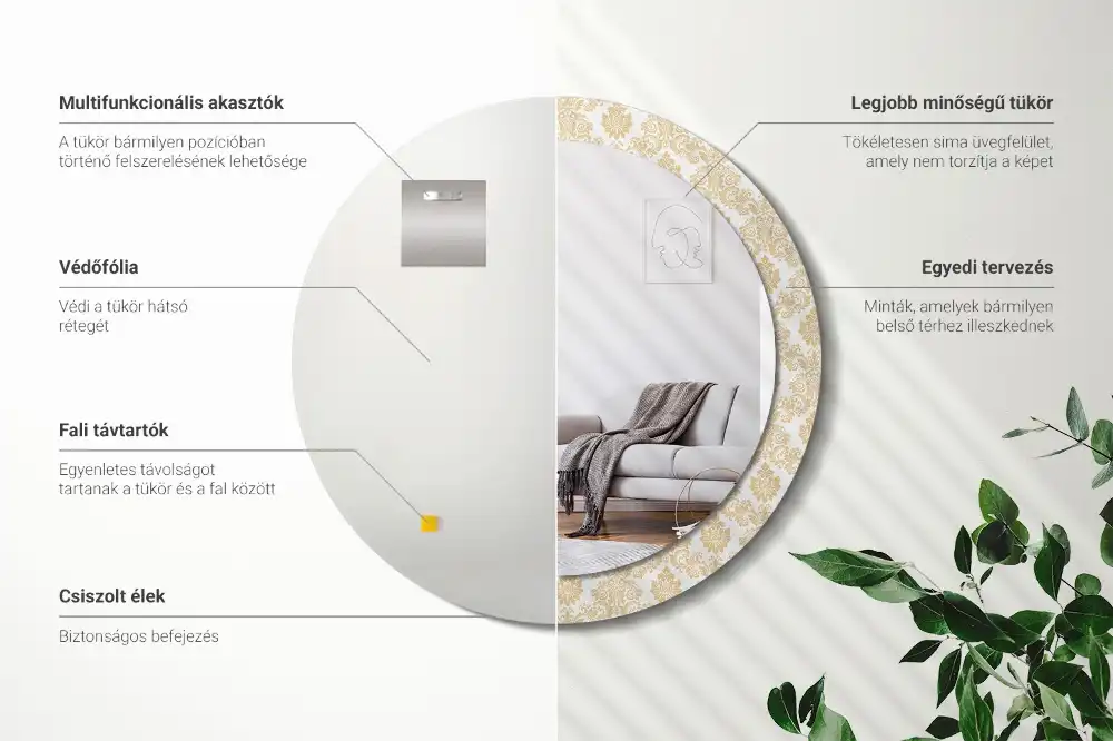 Okrúhle zrkadlo rám s potlačou Barokový vzor