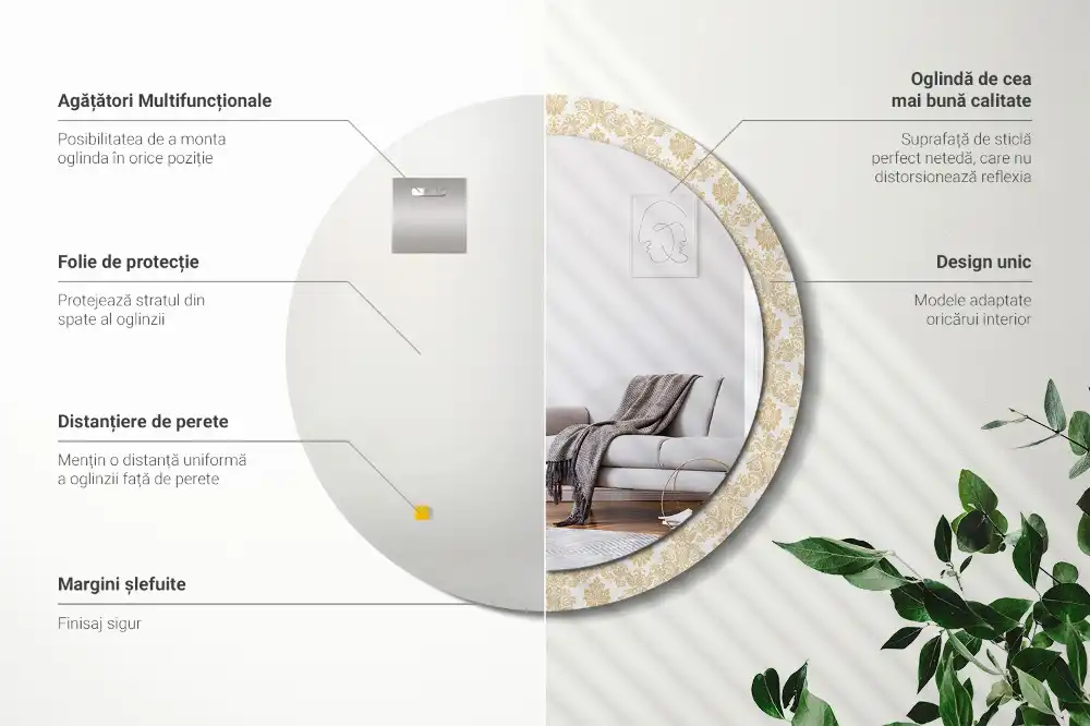 Okrúhle zrkadlo rám s potlačou Barokový vzor