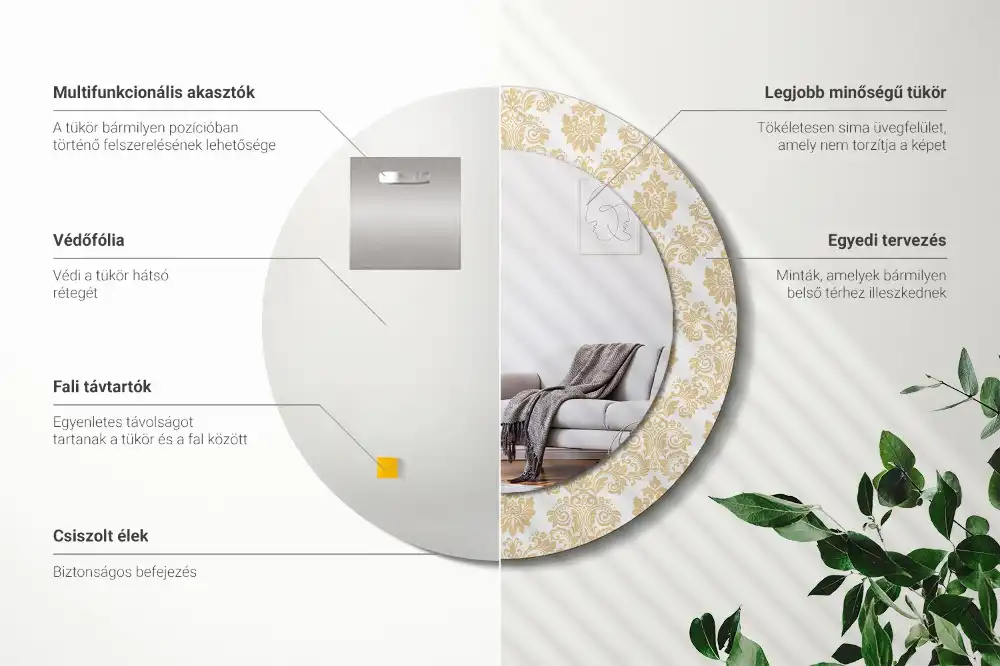 Okrúhle zrkadlo rám s potlačou Barokový vzor