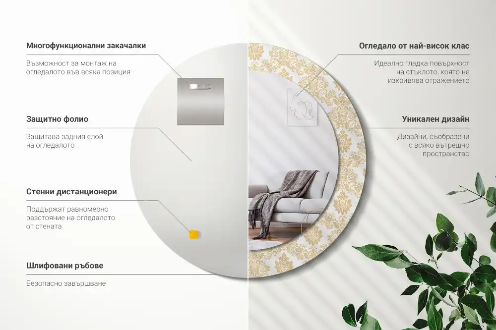 Okrúhle zrkadlo rám s potlačou Barokový vzor