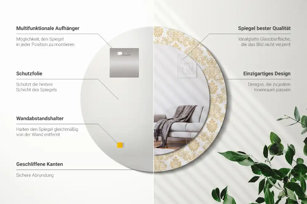 Okrúhle zrkadlo rám s potlačou Barokový vzor