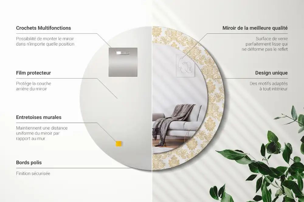 Okrúhle zrkadlo rám s potlačou Barokový vzor