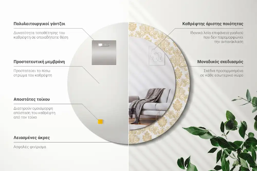 Okrúhle zrkadlo rám s potlačou Barokový vzor