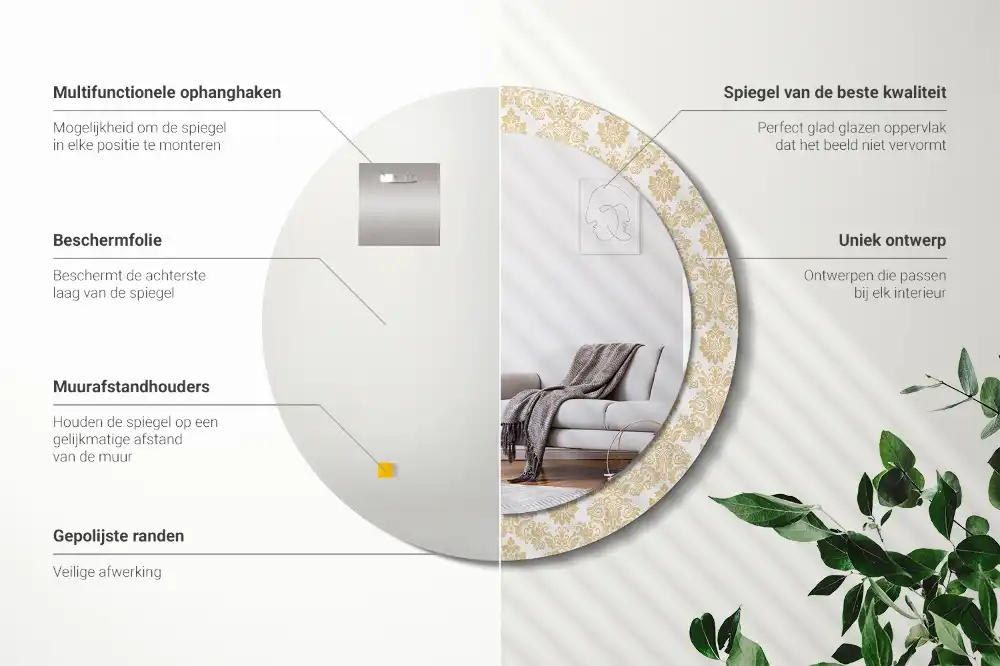 Okrúhle zrkadlo rám s potlačou Barokový vzor