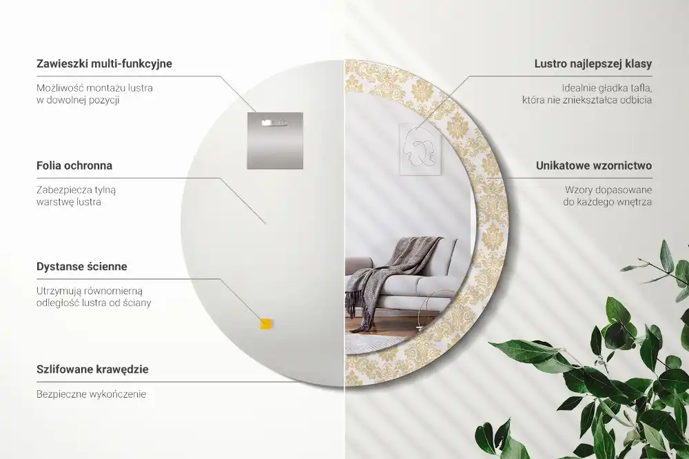 Okrúhle zrkadlo rám s potlačou Barokový vzor