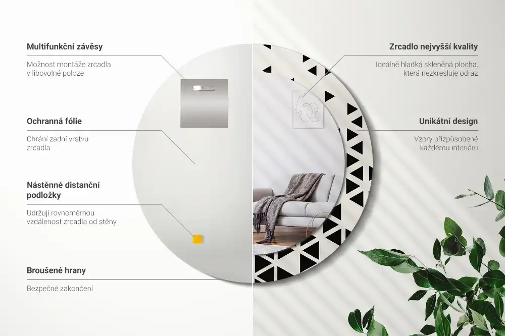Okrúhle dekoračné zrkadlo na stenu Geometrická abstrakcia
