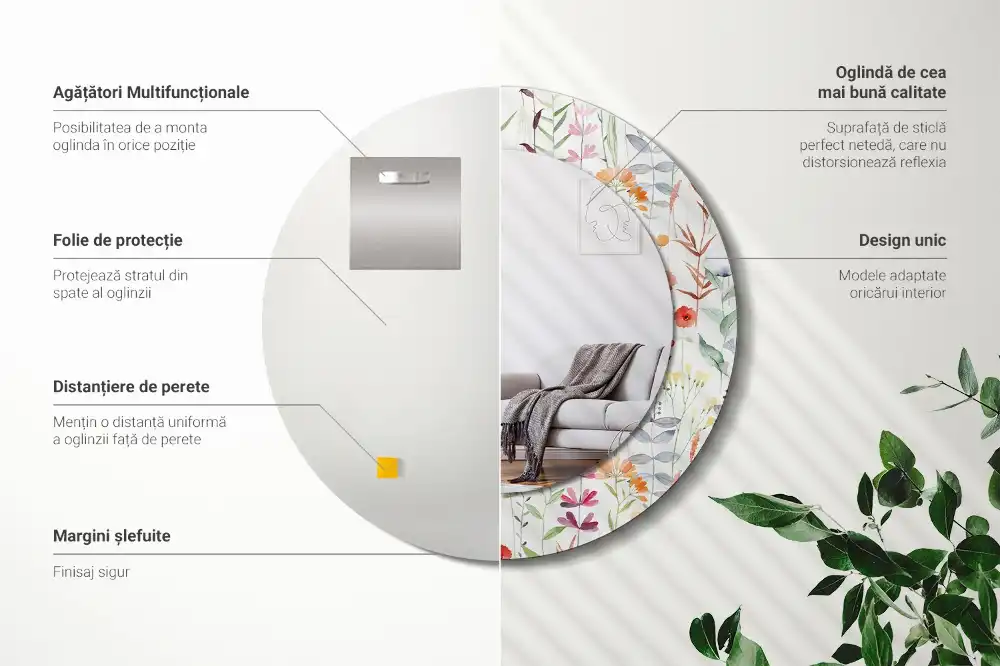 Okrúhle dekoračné zrkadlo na stenu Divoké kvety