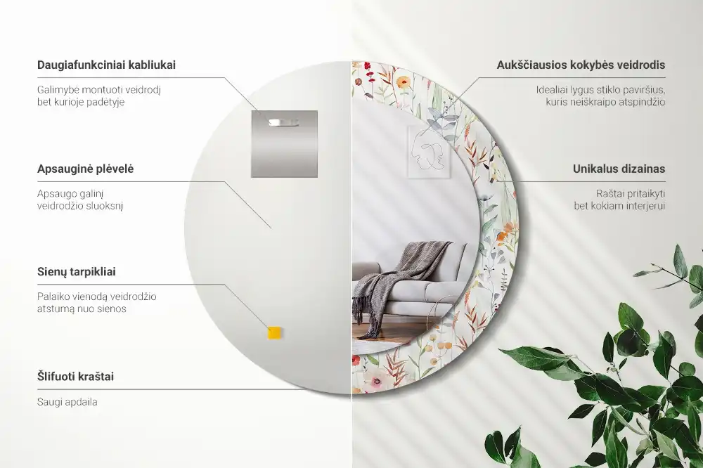 Okrúhle dekoračné zrkadlo na stenu Divoké kvety