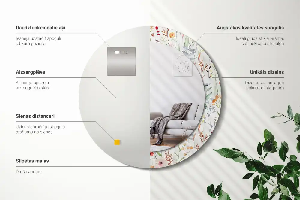 Okrúhle dekoračné zrkadlo na stenu Divoké kvety