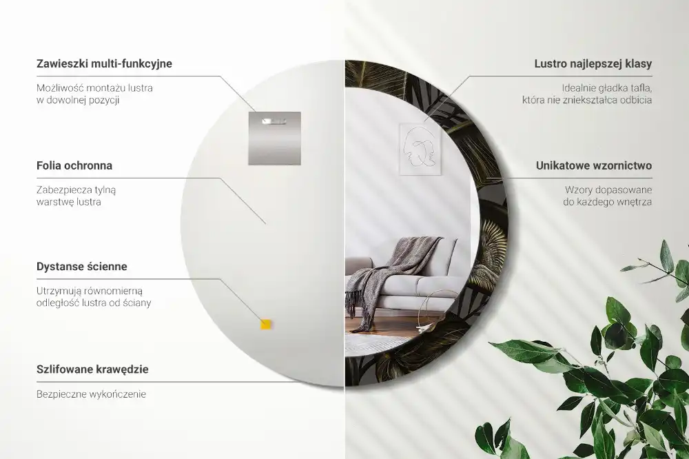 Okrúhle zrkadlo rám s potlačou Kvety ibišteka