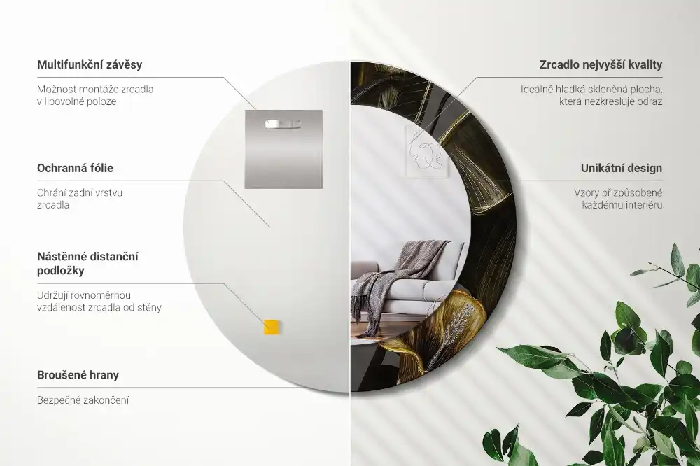 Okrúhle zrkadlo rám s potlačou Kvety ibišteka