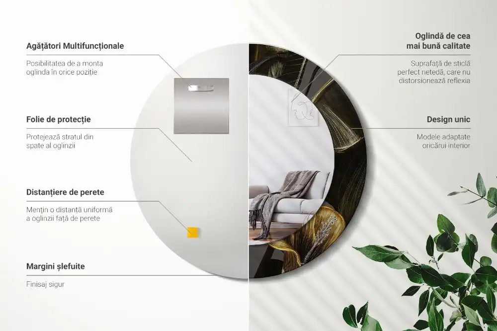 Okrúhle zrkadlo rám s potlačou Kvety ibišteka