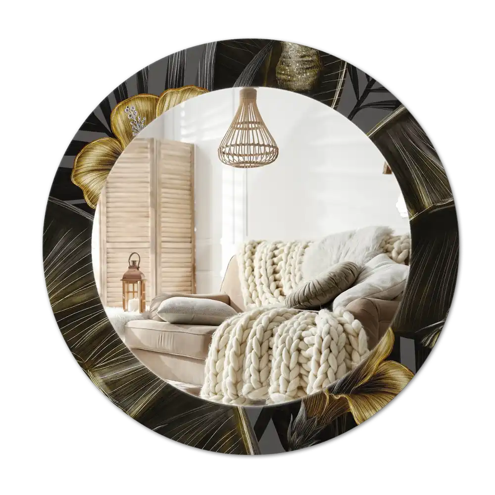 Okrúhle zrkadlo rám s potlačou Kvety ibišteka