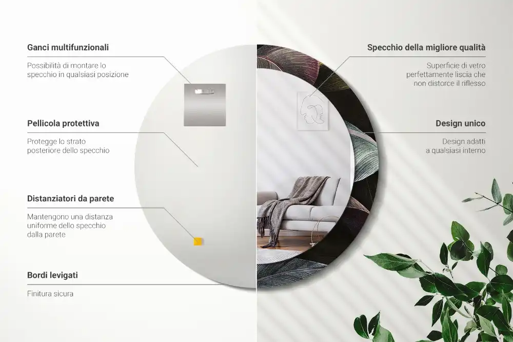 Okrúhle dekoračné zrkadlo na stenu Tmavé tropické listy