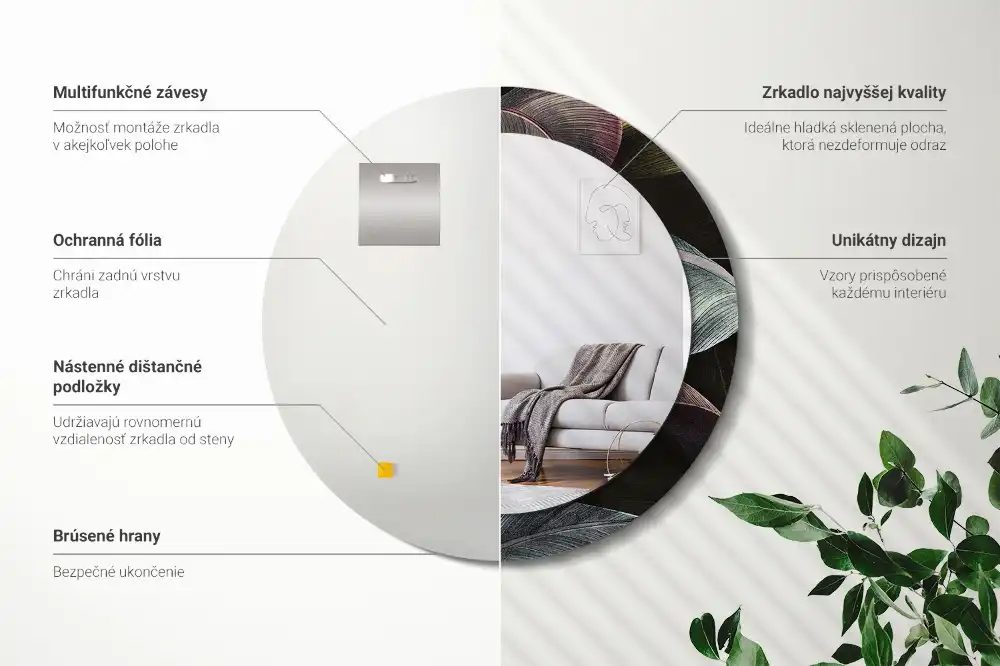 Okrúhle dekoračné zrkadlo na stenu Tmavé tropické listy