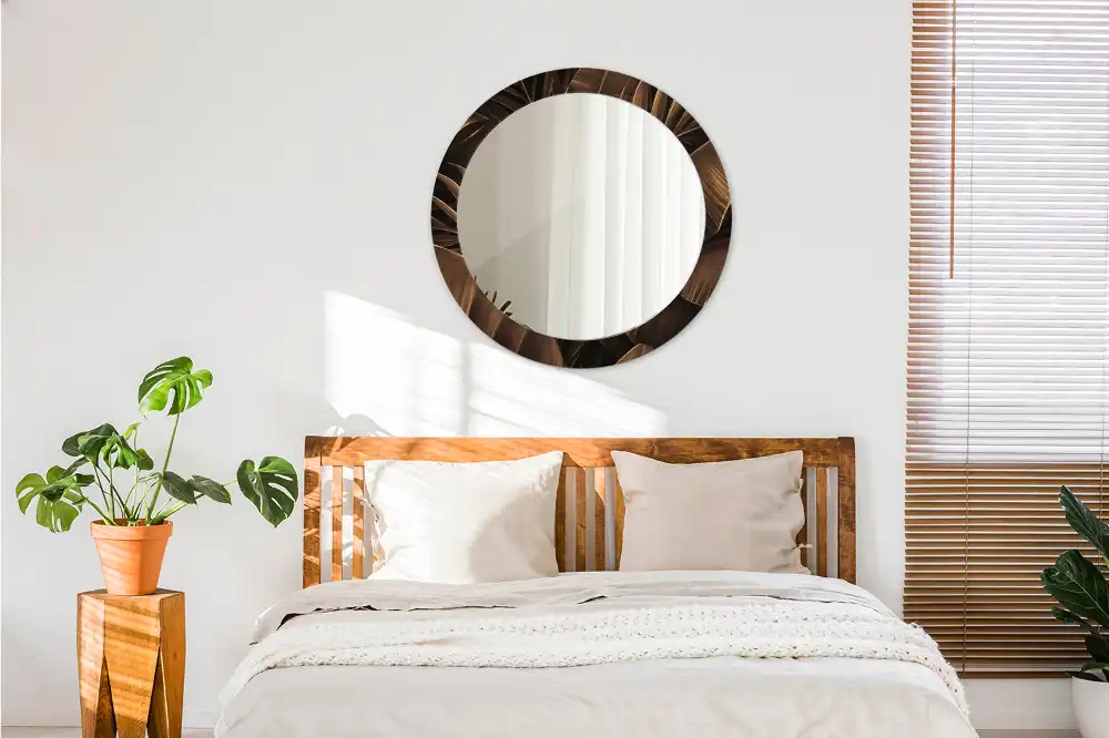 Okrúhle dekoračné zrkadlo na stenu Hnedé banánové listy