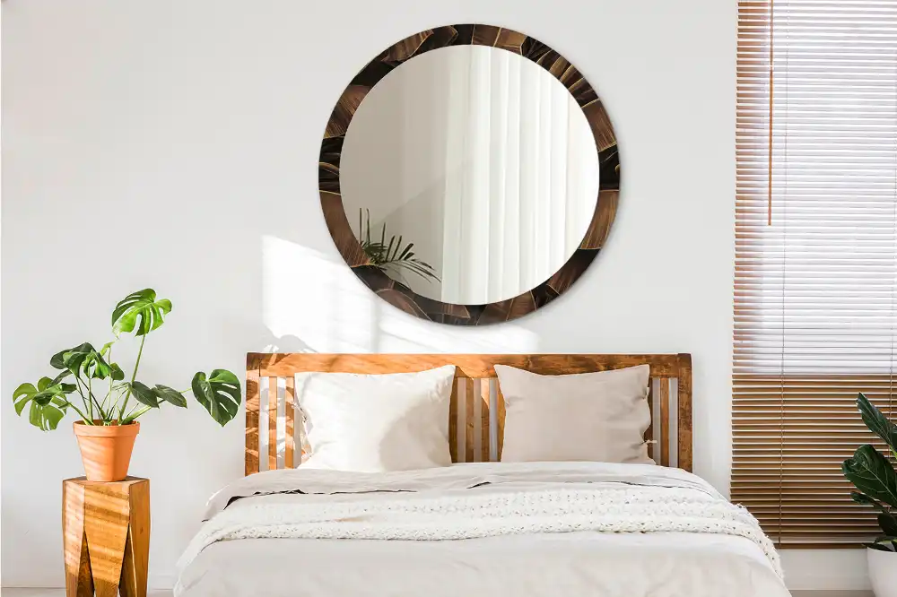 Okrúhle dekoračné zrkadlo na stenu Hnedé banánové listy