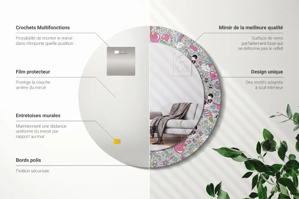 Okrúhle zrkadlo rám s potlačou Jednorožec panda