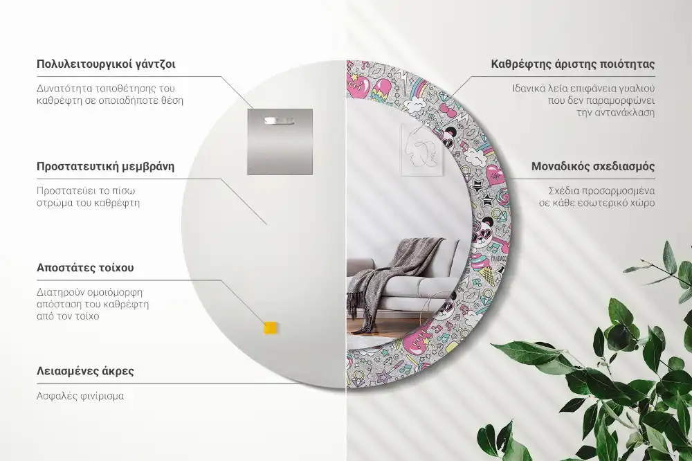 Okrúhle zrkadlo rám s potlačou Jednorožec panda