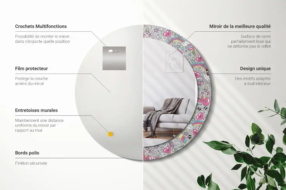 Okrúhle zrkadlo rám s potlačou Jednorožec panda