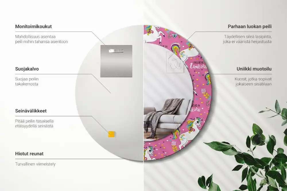 Okrúhle zrkadlo rám s potlačou Magický jednorožec