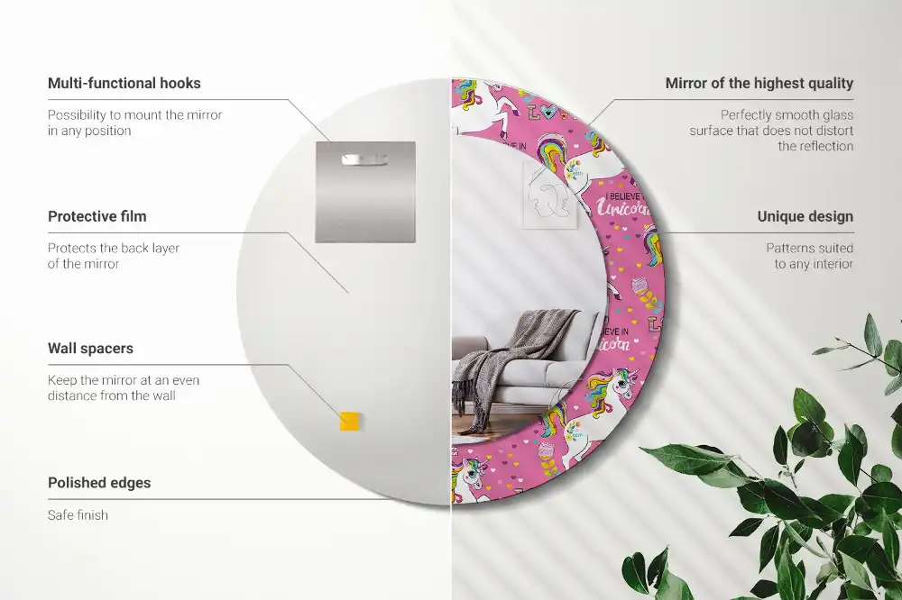 Okrúhle zrkadlo rám s potlačou Magický jednorožec