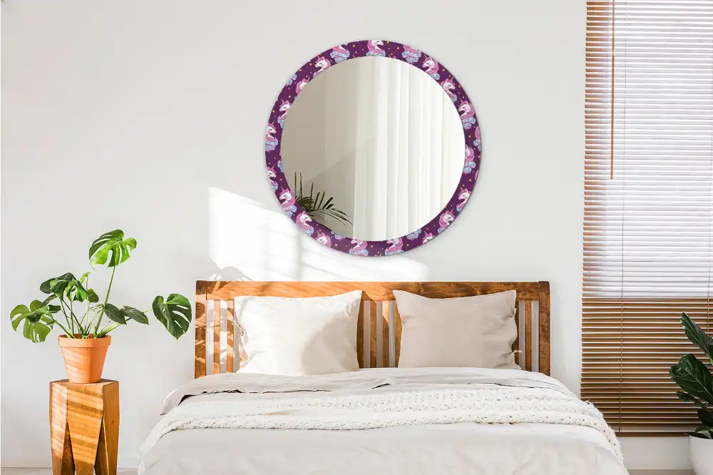 Okrúhle dekoračné zrkadlo na stenu Hviezdny jednorožec