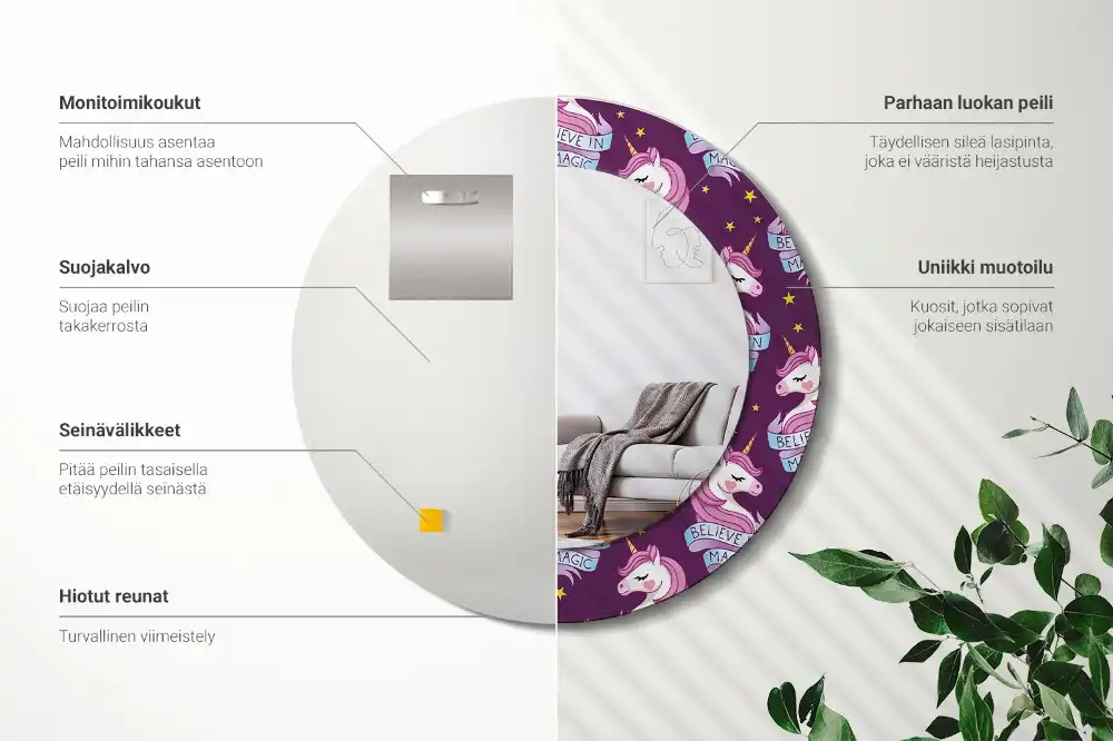 Okrúhle dekoračné zrkadlo na stenu Hviezdny jednorožec