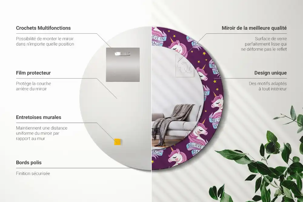 Okrúhle dekoračné zrkadlo na stenu Hviezdny jednorožec