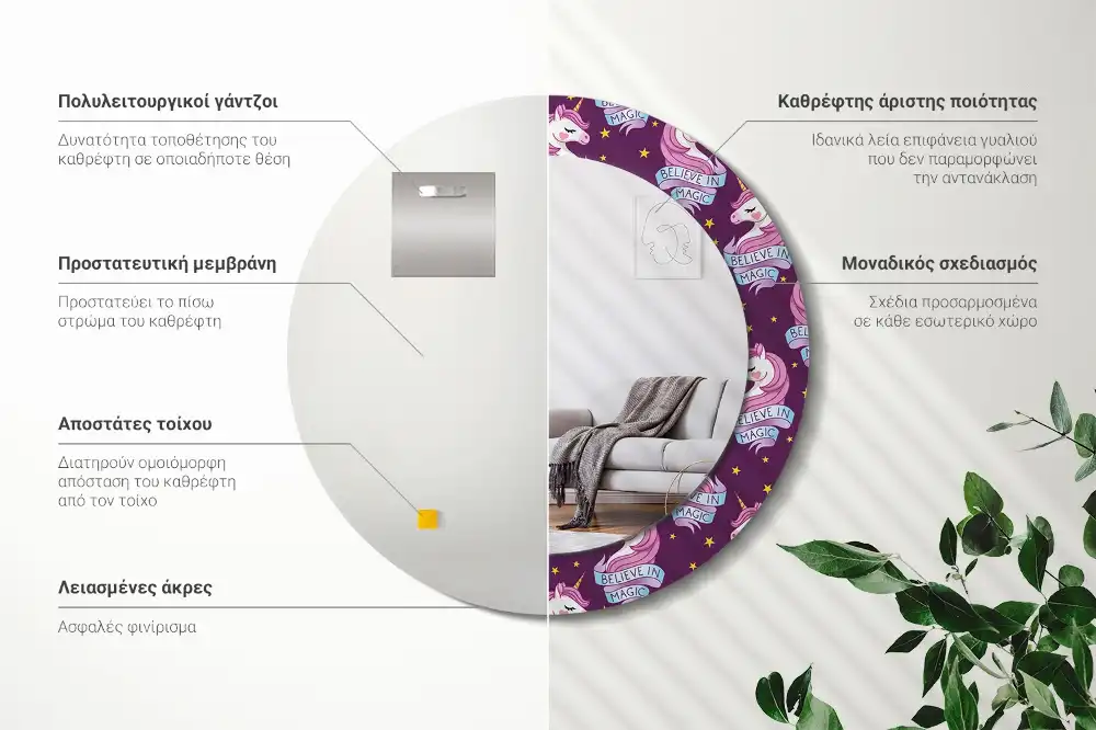 Okrúhle dekoračné zrkadlo na stenu Hviezdny jednorožec