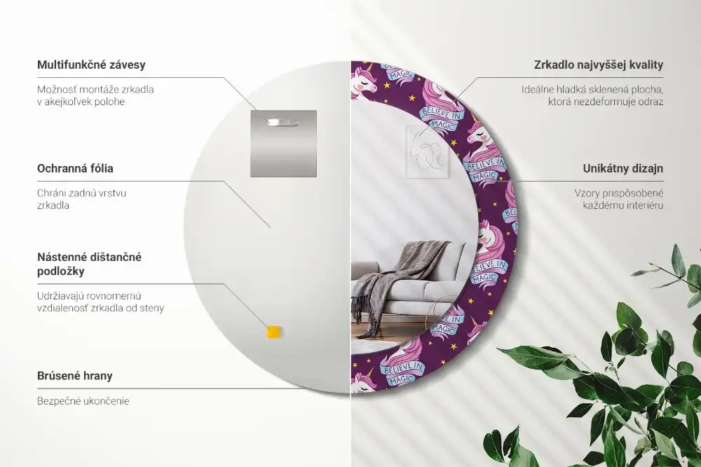 Okrúhle dekoračné zrkadlo na stenu Hviezdny jednorožec