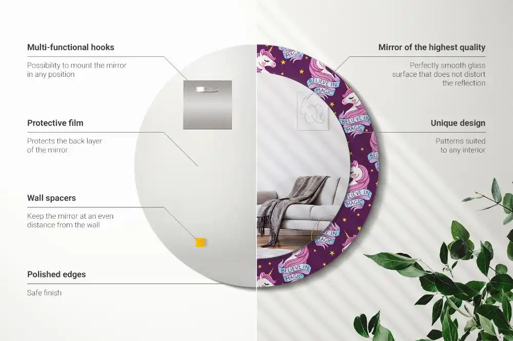 Okrúhle dekoračné zrkadlo na stenu Hviezdny jednorožec