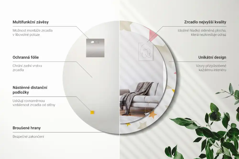 Okrúhle zrkadlo s potlačeným rámom Pastelové hviezdy