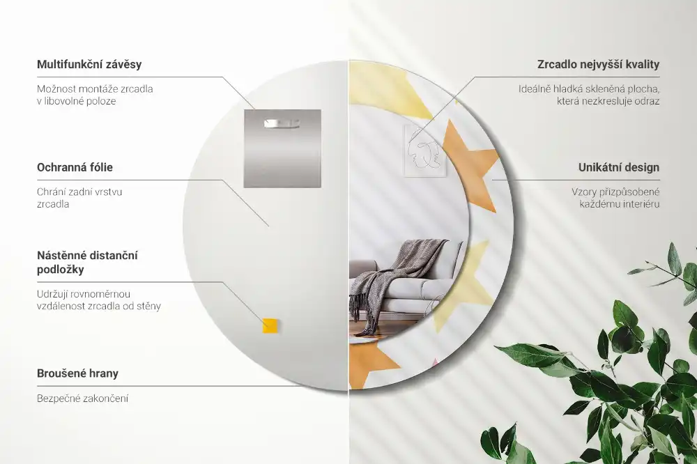 Okrúhle zrkadlo s potlačeným rámom Pastelové hviezdy