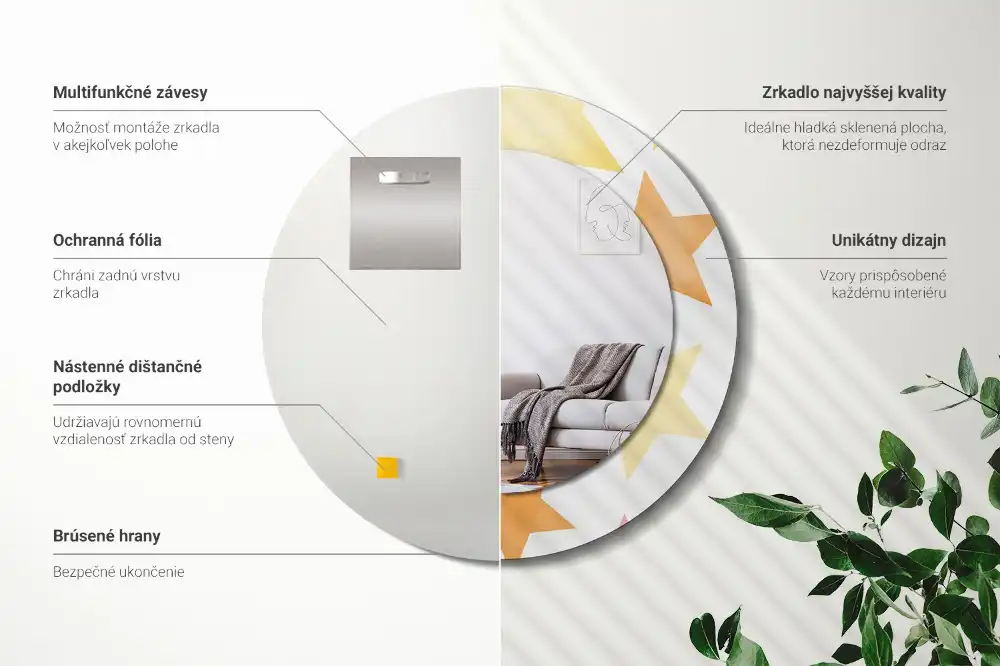 Okrúhle zrkadlo s potlačeným rámom Pastelové hviezdy