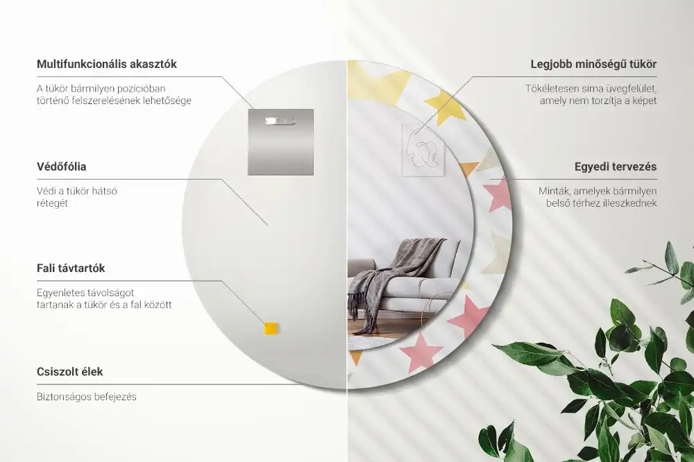 Okrúhle zrkadlo s potlačeným rámom Pastelové hviezdy