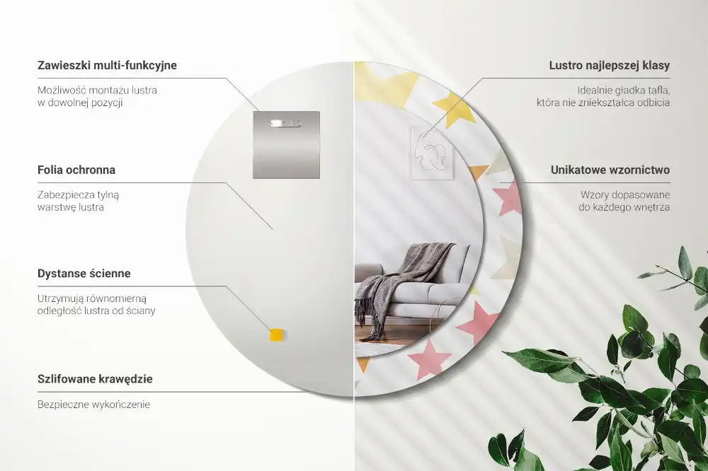 Okrúhle zrkadlo s potlačeným rámom Pastelové hviezdy