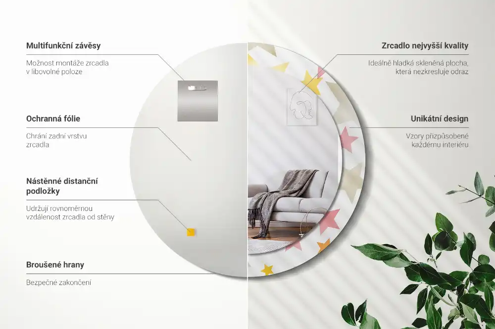 Okrúhle zrkadlo s potlačeným rámom Pastelové hviezdy