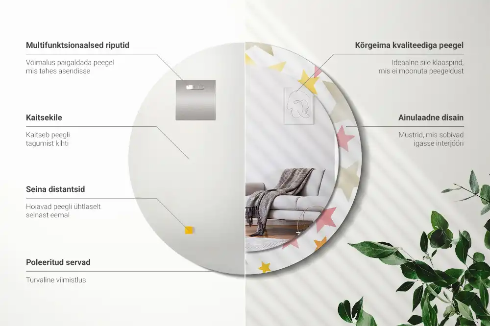 Okrúhle zrkadlo s potlačeným rámom Pastelové hviezdy