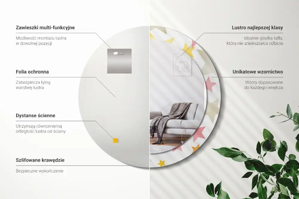 Okrúhle zrkadlo s potlačeným rámom Pastelové hviezdy