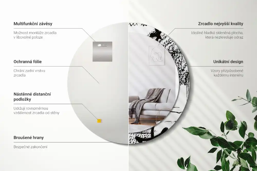 Okrúhle zrkadlo rám s potlačou Graffiti vzor