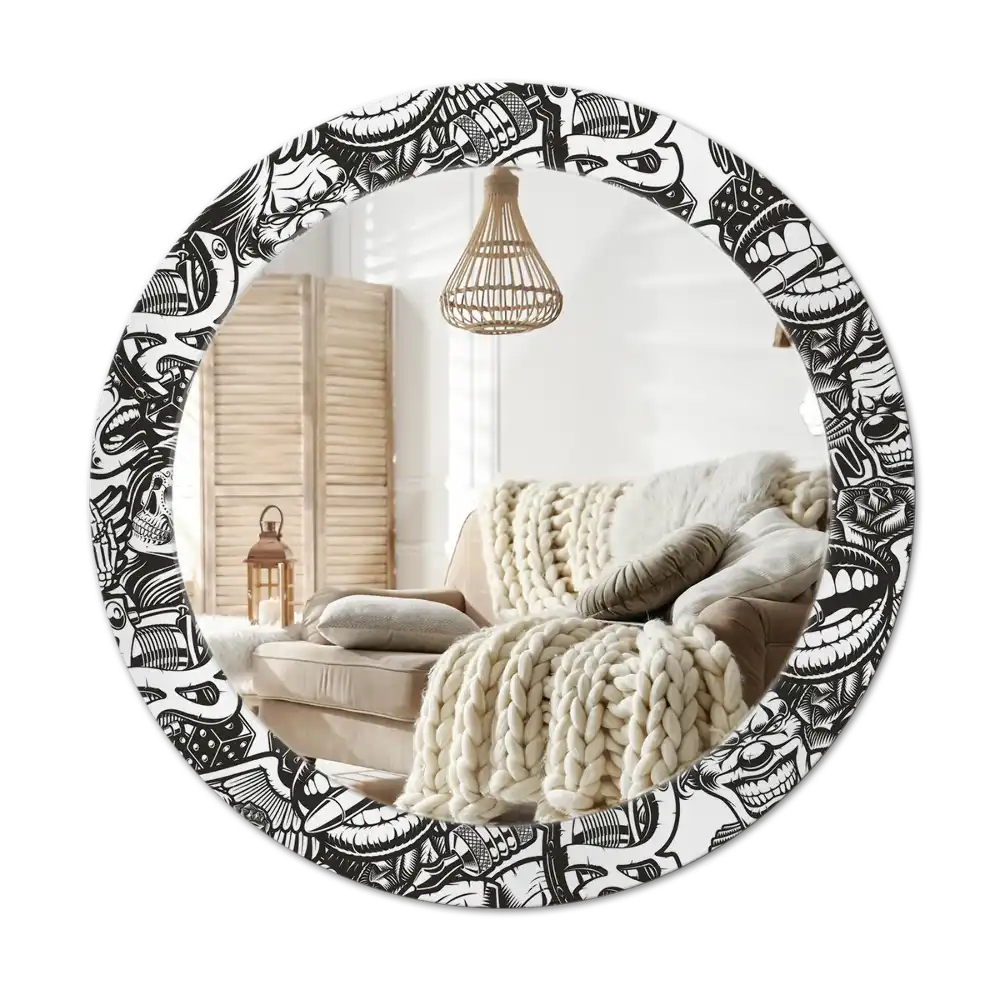 Okrúhle zrkadlo s potlačeným rámom Graffiti klauni